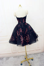 Simple Short Black Tulle Party Dresses With Floral, Lovely Short Formal Prom Dresses