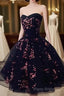 Simple Short Black Tulle Party Dresses With Floral, Lovely Short Formal Prom Dresses