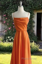 Simple Spaghetti Straps Cowl Neck Satin Dresses