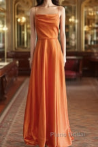 Simple Spaghetti Straps Cowl Neck Satin Dresses