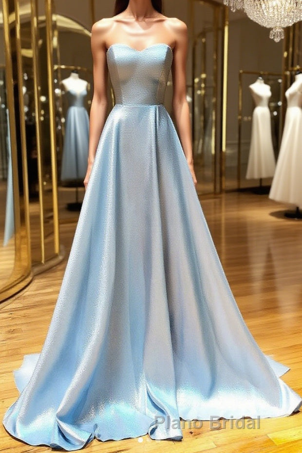 Simple sweetheart blue long Formal Prom dress blue long evening dress