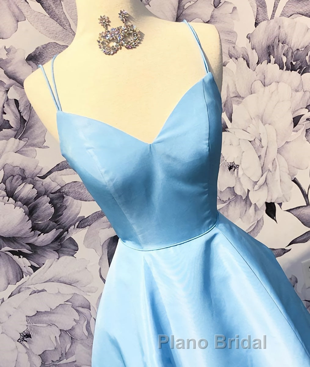 Simple sweetheart blue satin long Formal Prom dress, blue evening dress