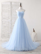Simple Sweetheart Blue Tulle Long Prom Dress Blue Evening Dress