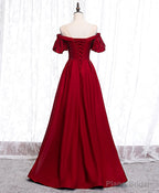 Simple Sweetheart Burgundy Satin Long Prom Dress, Burgundy Formal Graduation Dress