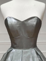 Simple sweetheart neck gray satin long Formal Prom dress gray formal party dress