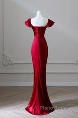 Simple Sweetheart Neck Satin Burgundy Long Formal Prom Dresses, Burgundy Long Formal Dresses