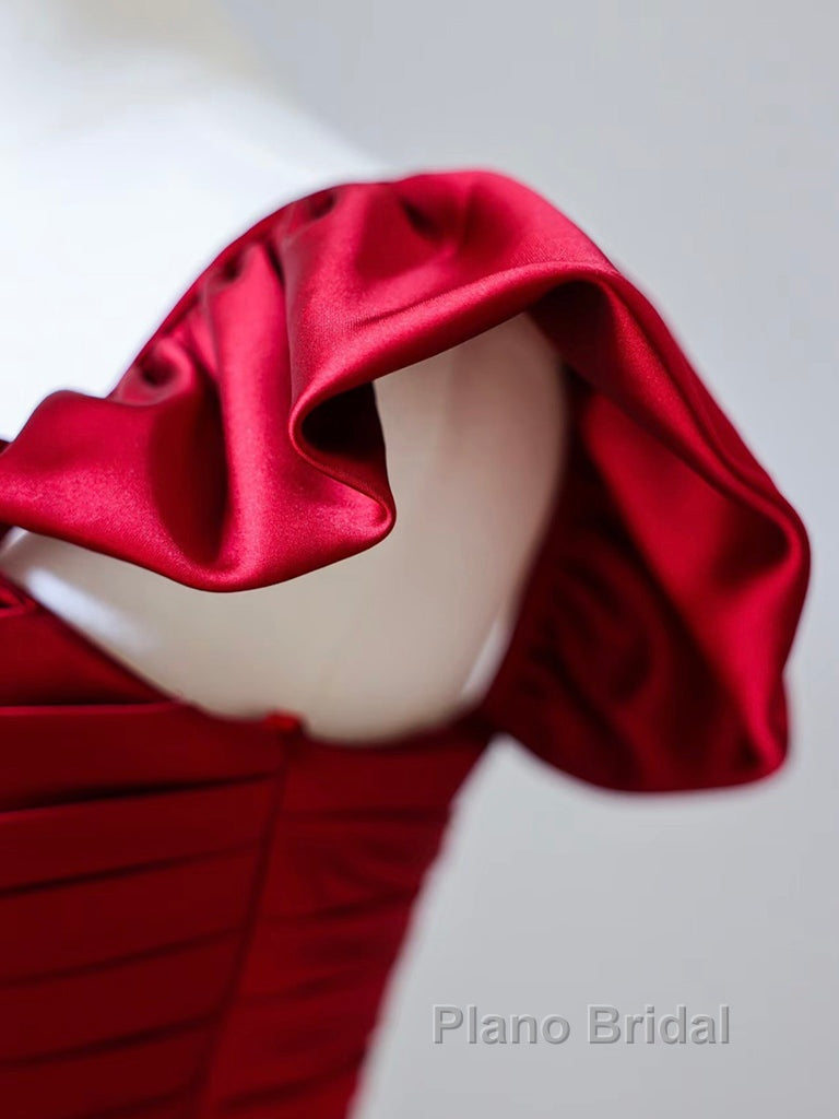 Simple Sweetheart Neck Satin Burgundy Long Formal Prom Dresses, Burgundy Long Formal Dresses