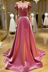 Simple sweetheart off shoulder satin long Formal Prom dress
