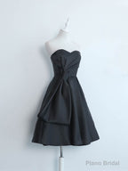 Simple Sweetheart Satin Short Black Prom Dress, Black Homecoming Dresses