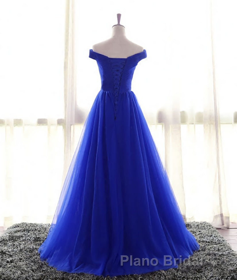 Simple sweetheart tulle blue long Formal Prom dress, blue evening dress