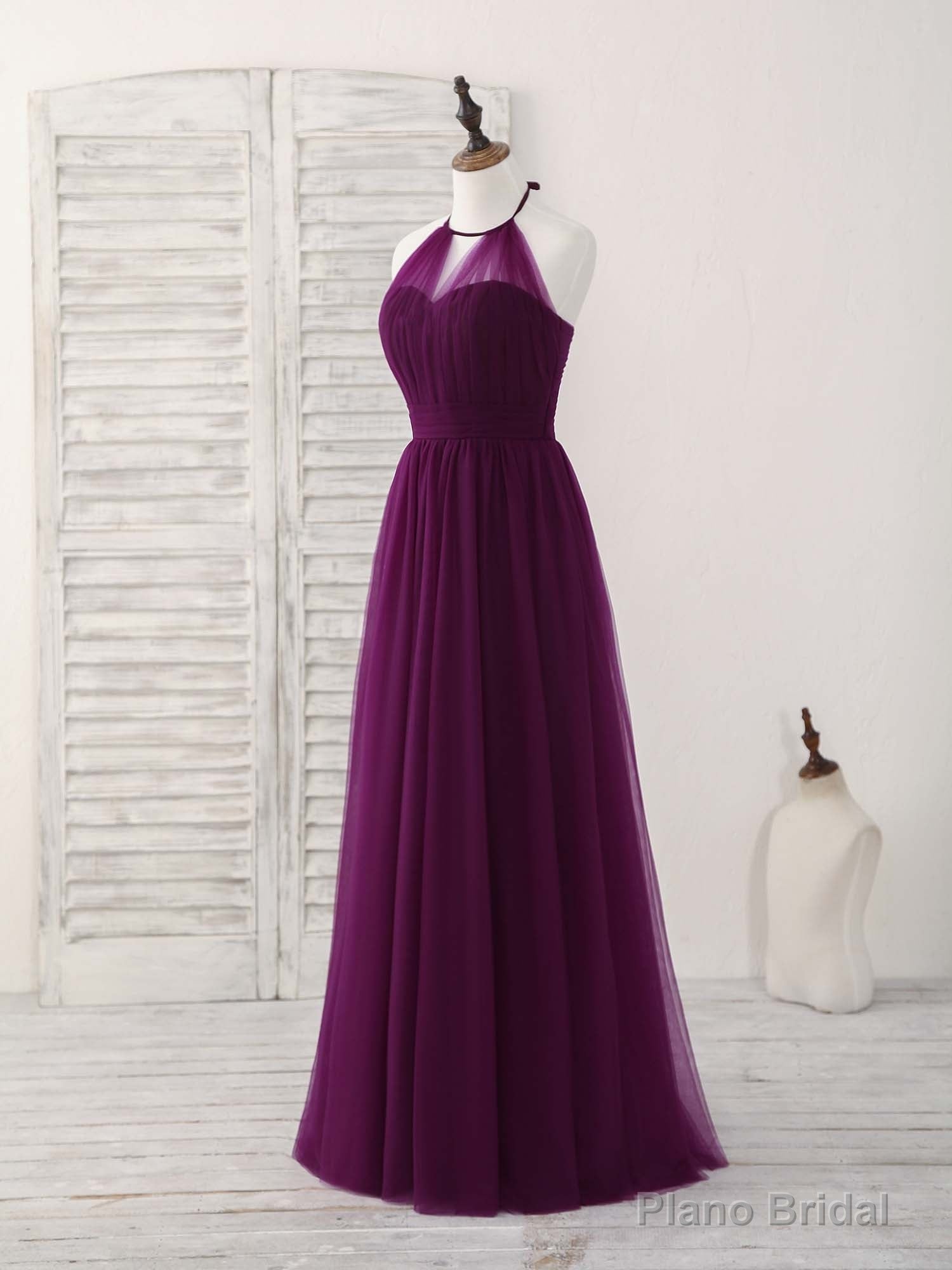 Simple Tulle A-Line Purple Long Prom Dress, Bridesmaid Dress Main image