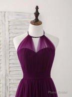 Simple Tulle A-Line Purple Long Prom Dress, Bridesmaid Dress