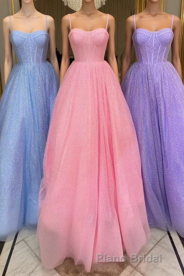 Simple tulle sequin long Formal Prom Dresses, tulle Prom Dresses