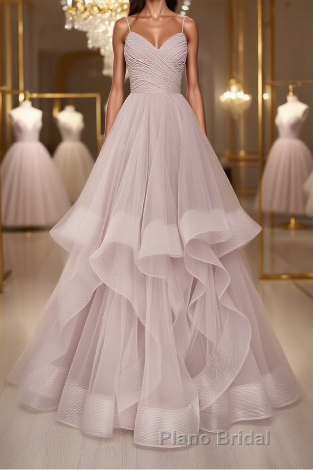 Simple v neck A-line tulle long Formal Prom dress sweet 16 dress Main image