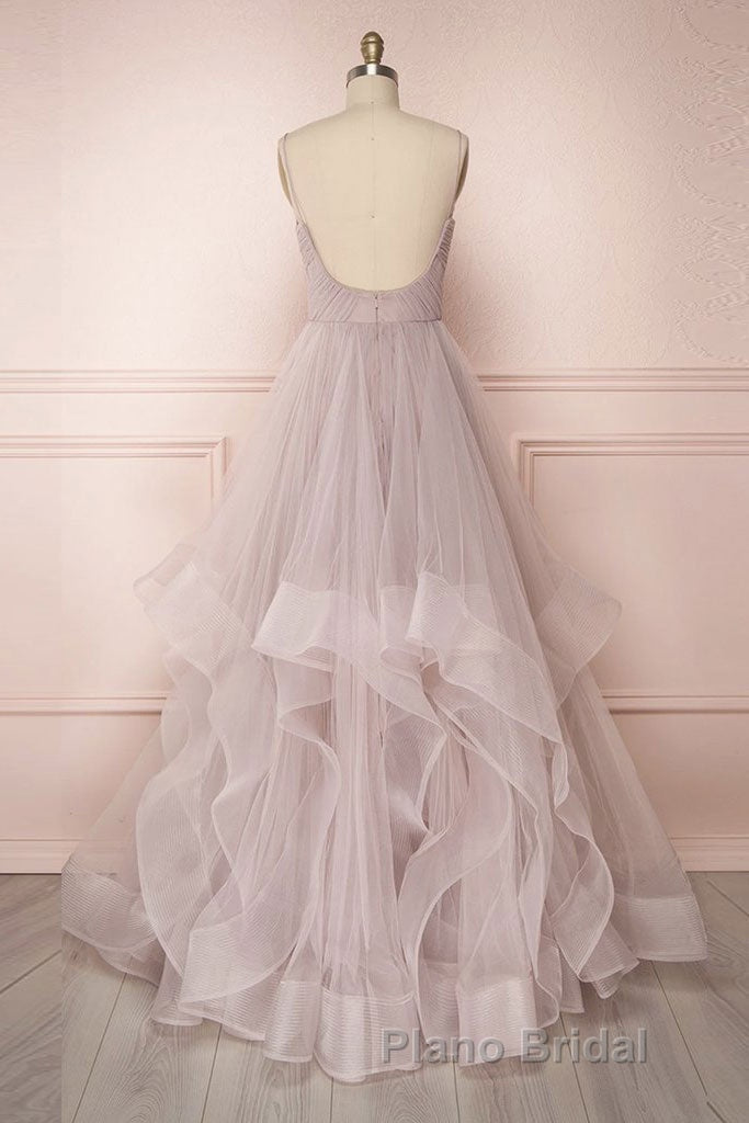 Simple v neck A-line tulle long Formal Prom dress sweet 16 dress Secondary image