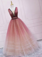 Simple V Neck Burgundy Tulle Long Formal Prom Dresses, Tulle Formal Dresses