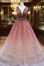 Simple V Neck Burgundy Tulle Long Formal Prom Dresses, Tulle Formal Dresses