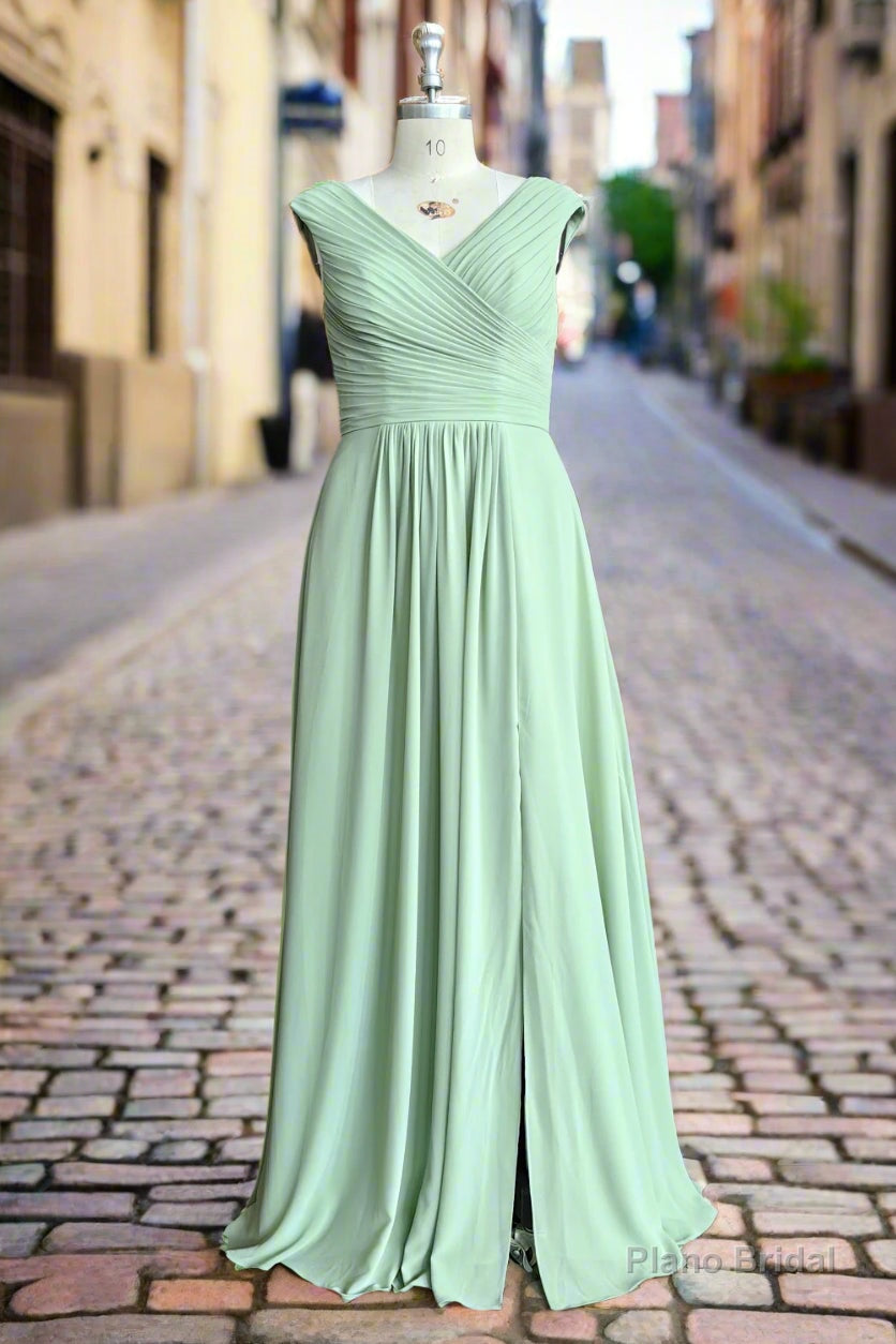 Simple V-Neck Chiffon A-line Floor-Length Long Bridesmaid Dresses Main image