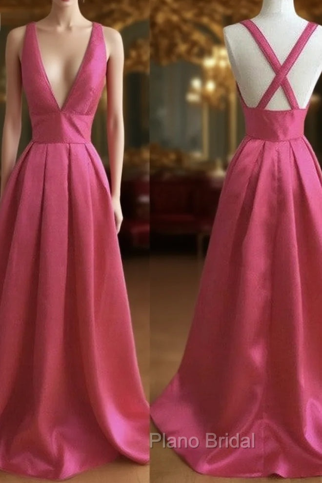 Simple V Neck Long Formal Prom Dresses, Evening Dresses, Formal Dresses Main image