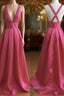 Simple V Neck Long Formal Prom Dresses, Evening Dresses, Formal Dresses
