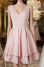 Simple v neck pink short Formal Prom dress, cute pink homecoming dress