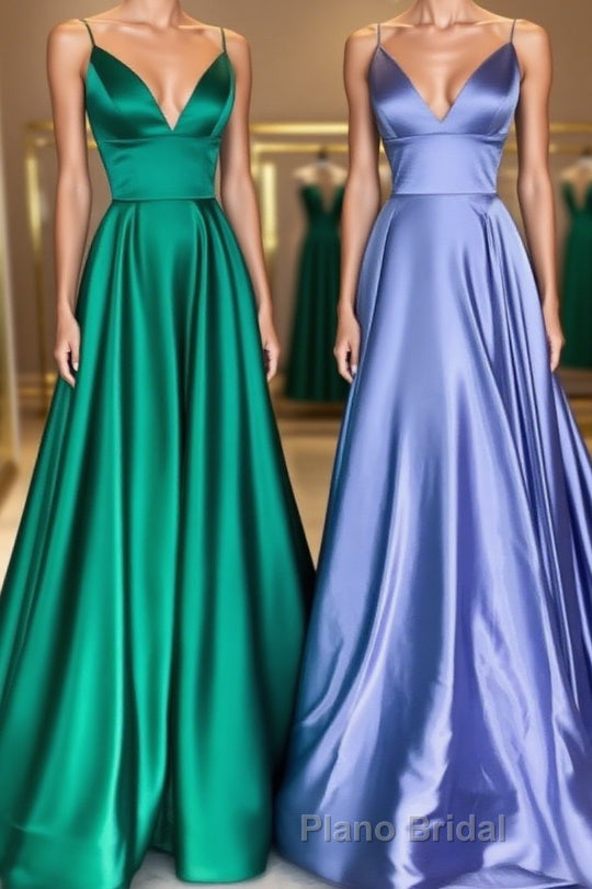 Simple v neck satin long Formal Prom dress satin evening dress Main image