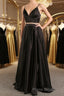 Simple V Neck Two Pieces Black Formal Prom Dresses, 2 Pieces Black Long Formal Dresses, Black Evening Dresses