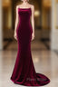 Simple Velvet Mermaid Burgundy Long Formal Prom Dresses, Burgundy Long Formal Dresses