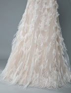 Simple Wedding Dresses Lace A Line V Neck Sleeveless Beaded Floor Length Feather Bridal Gowns