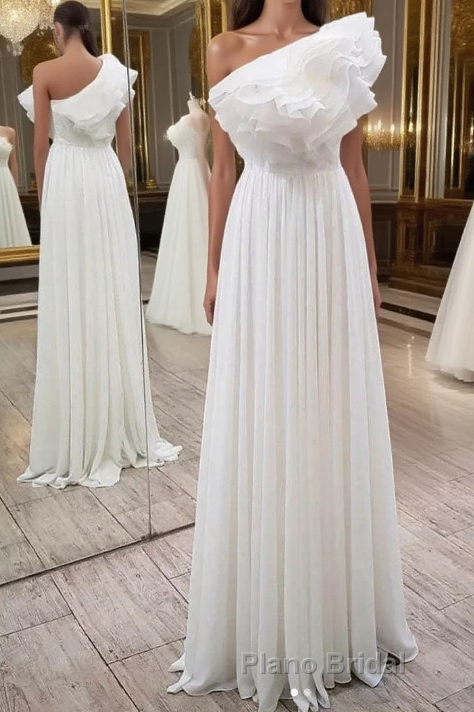 Simple white chiffon long Formal Prom dress, white evening dress Main image