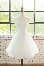 Simple White Cute Lace Short Graduation Dress, Lovely Party Dresses