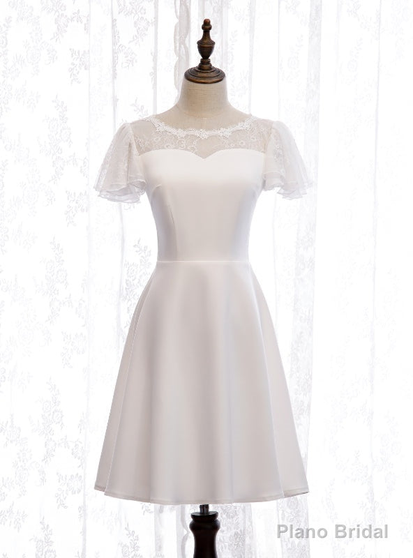 Simple White Lace Short Prom Dress Main image