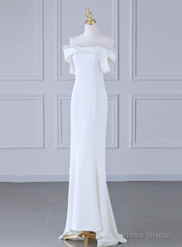 Simple White Mermaid Off the Shoulder Wedding Dres Main image