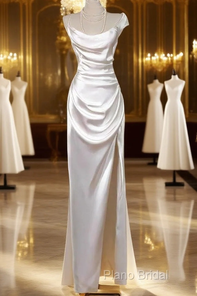 Simple White Mermaid Satin Strapless Pleats Wedding Dresses Main image