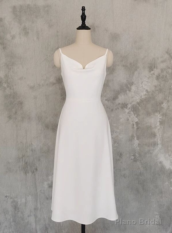 Simple White Spaghetti Straps Short Wedding Dress Main image