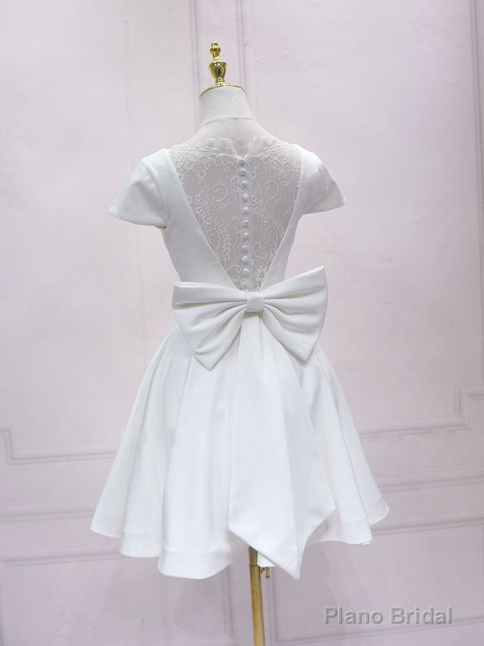 Simple White V Neck Lace Short Prom Dress, White Bridesmaid Dress Secondary image