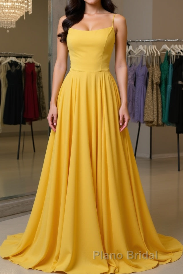 Simple yellow chiffon long Formal Prom dress, yellow formal dress Main image