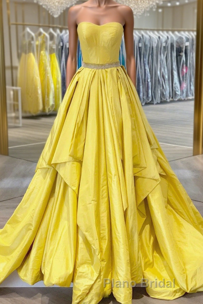 Simple yellow satin long Formal Prom dress yellow evening dress