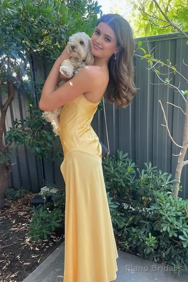 Simple Yellow Sheath Side Slit Maxi Long Party Prom Dresses Online Secondary image