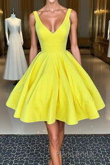 Simple yellow short Formal Prom dress, yellow homecoming dress