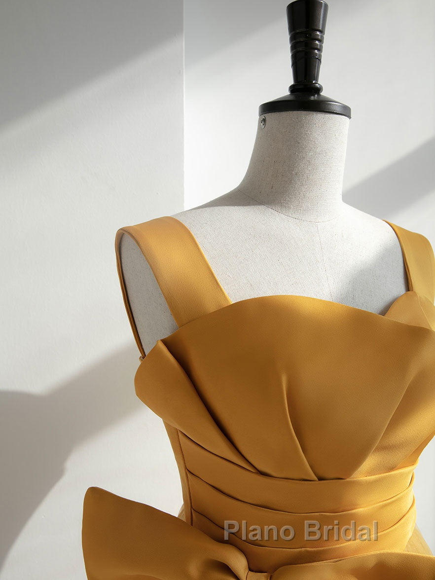 Simple Yellow Tulle Long Formal Prom Dresses, Yellow Tulle Formal Dresses