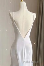 Simple Mermaid Formal Prom Gown With Ruffles, Spaghetti Straps Backless Dresses For Date