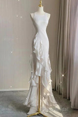 Simple Mermaid Formal Prom Gown With Ruffles, Spaghetti Straps Backless Dresses For Date