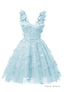 Sky Blue 3D Butterfly Lace Applique Tulle Homecoming Dress for Teens Sweetheart Mini Short Prom Dresses
