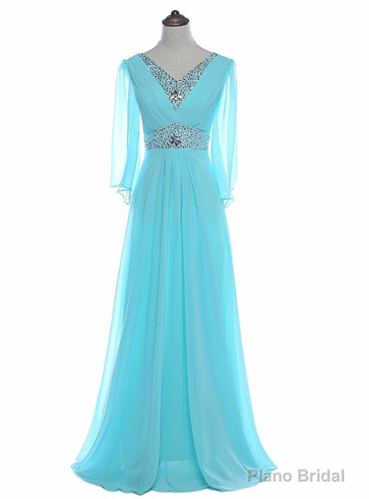 Sky Blue Beaded Long Sleeve Chiffon Mother of the Bride Dresses