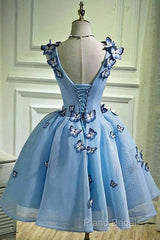 Sky Blue Homecoming Dresses Butterfly Applique Short Formal Prom Dresses