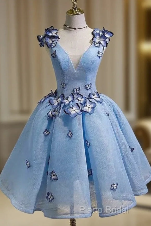 Sky Blue Homecoming Dresses Butterfly Applique Short Formal Prom Dresses Main image