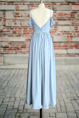 Sky Blue Off Shoulder Spaghetti Strap Sweetheart Chiffon Bridesmaid Dresses