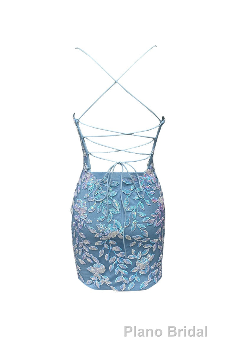 Cute Bodycon V Neck Blue Lace Homecoming Dresses Secondary image