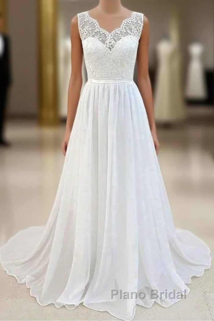 Sleeveless Long Chiffon Wedding Dresses With Lace Main image